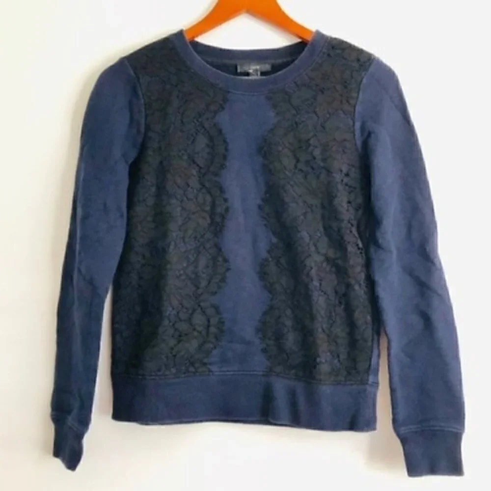 J. Crew Sweater XXS Crew Lace Overlay Blue Black